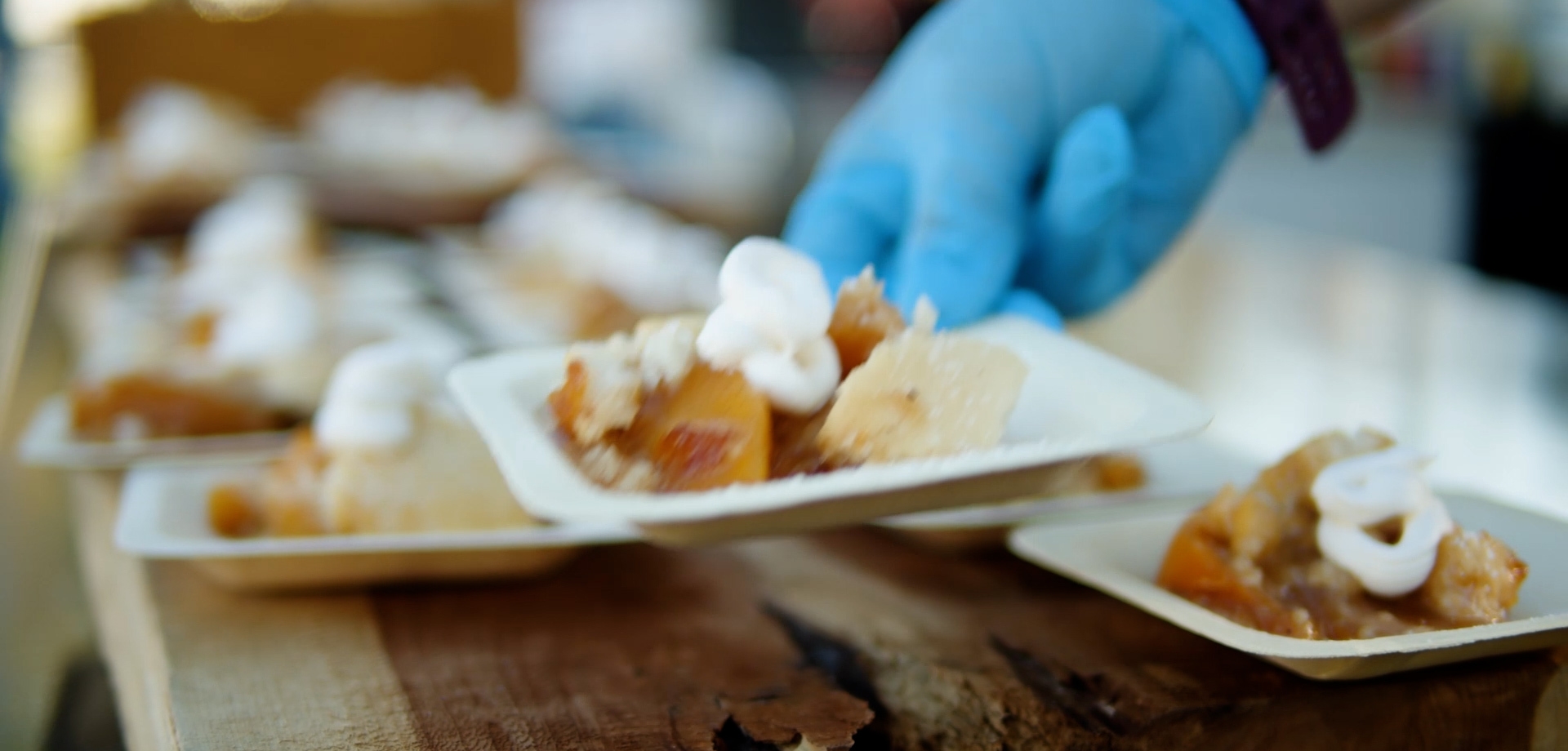 Serving samples of delicious peach cobbler at the Horseshoe Bay Resort Aviator